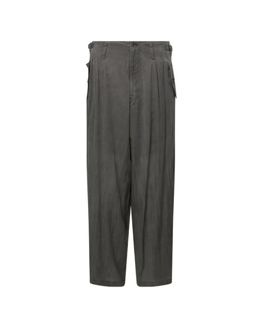 Y's Yohji Yamamoto Gray Tuck-Detail Wide-Leg Trousers