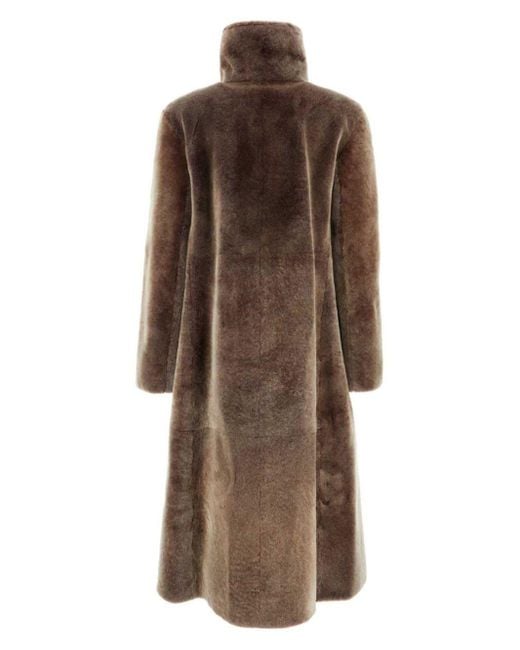 Giorgio Armani Shearling Coat in Brown Lyst