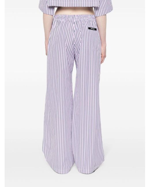 Palm Angels Purple Logo-tag Striped Straight Trousers