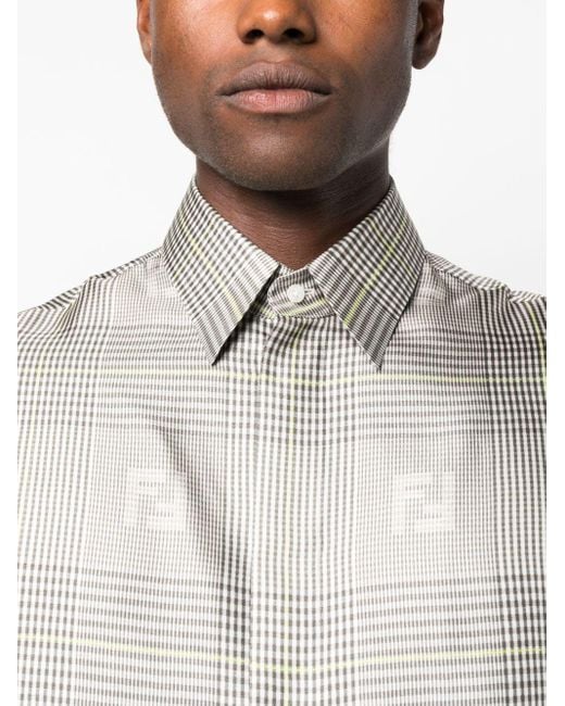 Fendi Gray Prince-of-wales Check Silk Shirt for men