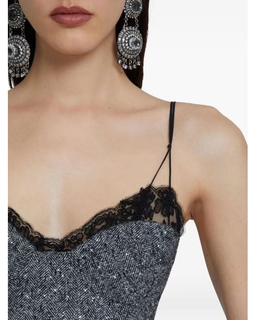 Ermanno Scervino Top Met Afwerking Van Kant En Visgraatpatroon in het Gray