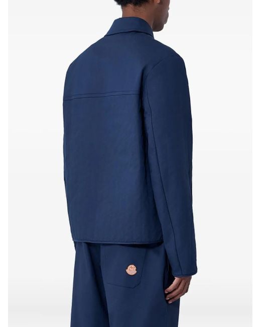 Moncler Blue Logo-Patch Shearling-Collar Jacket for men