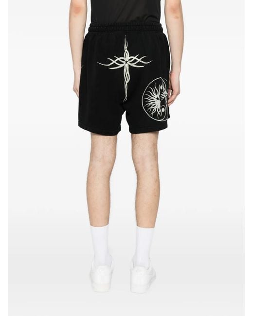 HELLSTAR Black Graphic-Print Cotton Shorts for men