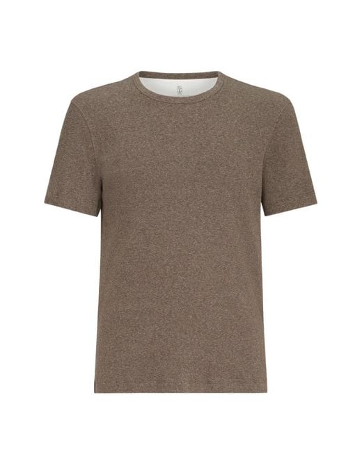 Brunello Cucinelli Gray Denim-Effect Ribbed-Cotton-Jersey Crew-Neck T-Shirt for men