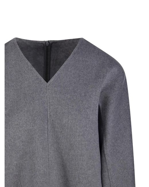 Max Mara Gray V-Neck Wool Blouse
