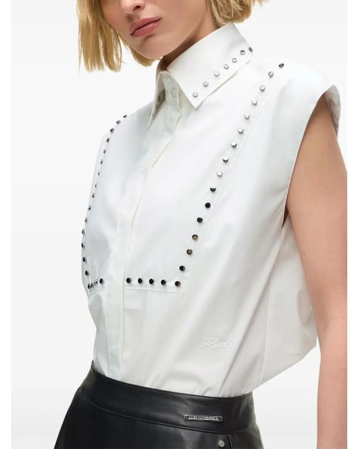 Karl Lagerfeld Gray Studded Poplin Shirt