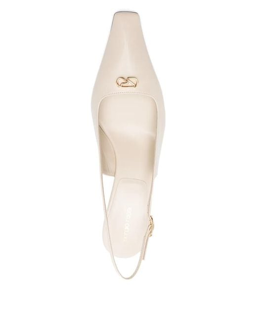 Sergio Rossi White Pointed-Toe Slingback Pumps With Low Kitten Heel