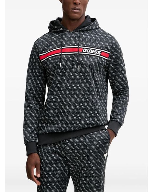 Guess Gray Patterned Hooded Hoodie for men