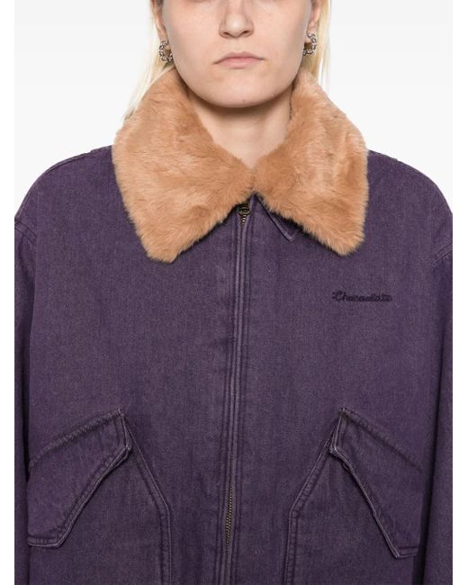 Chocoolate Purple Faux-Fur Denim Jacket