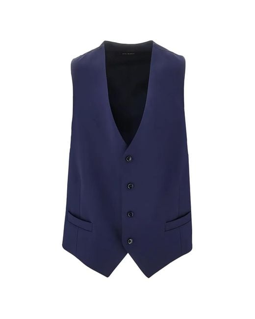 Luigi Bianchi Blue Single-Breasted Wool Waistcoat for men