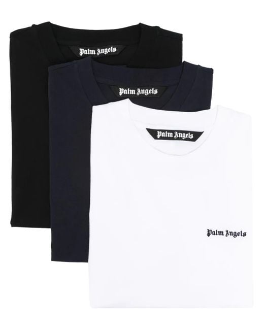 Palm Angels Black Set Of Three Embroidered Tees for men