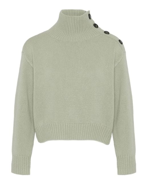 Yves Salomon Green High-Neck Button-Detail Sweater