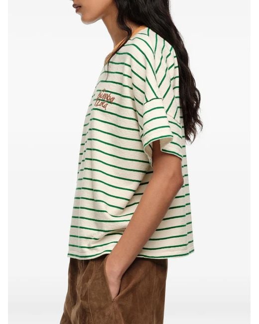 Bimba Y Lola Gray Striped Contrast Piping T-Shirt