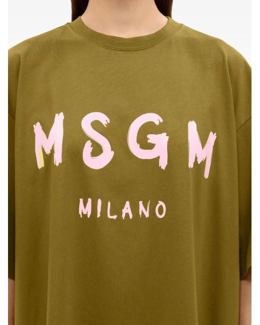 MSGM Green Logo-Print T-Shirt Dress