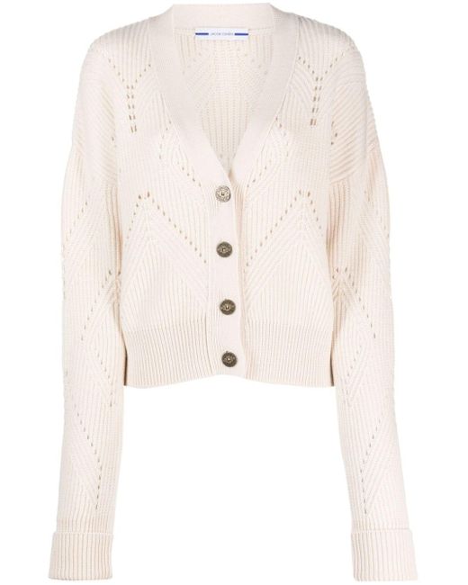Jacob Cohen Natural Openwork Ribbed-knit Cardigan