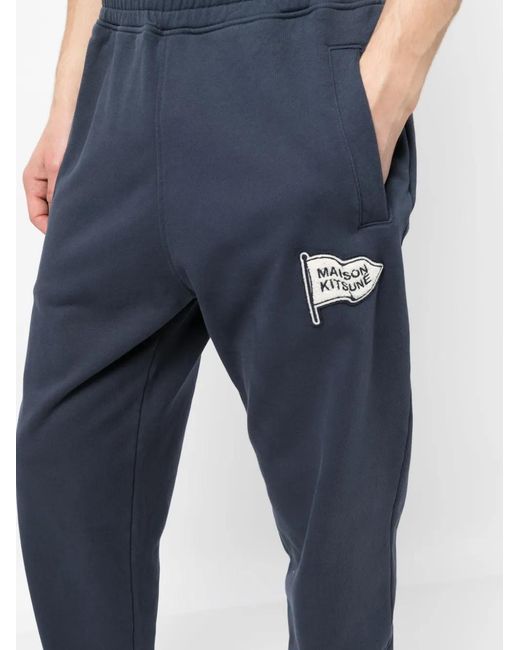 Maison Kitsuné Blue Logo-Patch Cotton Track Pants for men