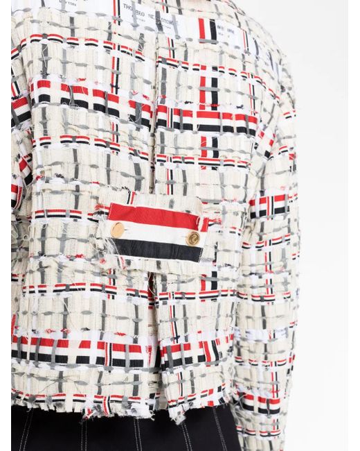 Thom Browne White Rwb Stripe Deconstructed-Design Tweed Jacket