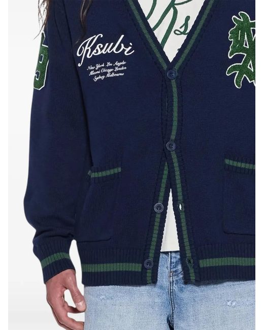 Ksubi Blue Embroidered Patch Knit Cardigan for men