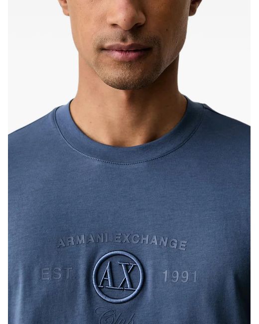 ARMANI EXCHANGE Blue Logo-Embroidered T-Shirt for men