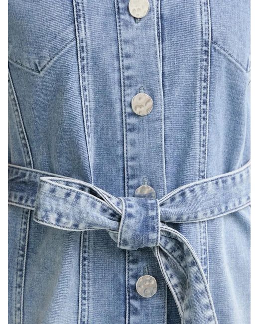MARC AUREL Blue Belted Button-Front Denim Midi Dress