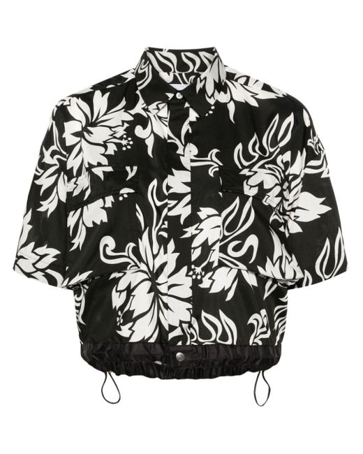 Sacai Black Floral-print Cropped Shirt