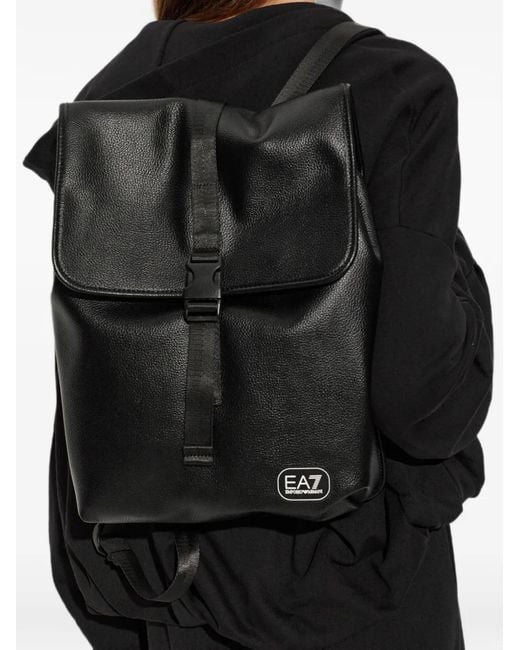 EA7 Black Logo-Patch Buckle-Fastening Backpack