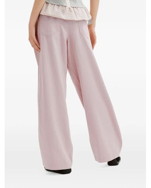 Mini Cream White Seam-Detail Wide-Leg Trousers