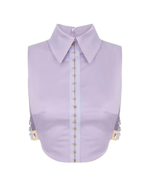 Elisabetta Franchi Purple Stretch Cotton Bib With Elastic Straps