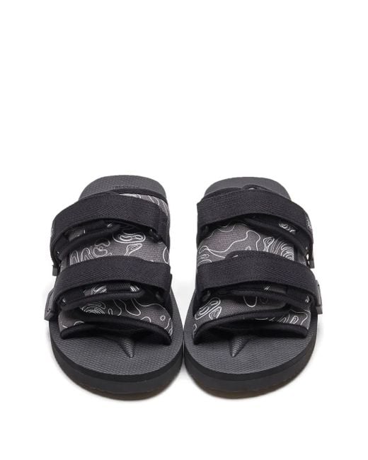 Suicoke Black Gemusterte Sandalen Mit Drei Riemen