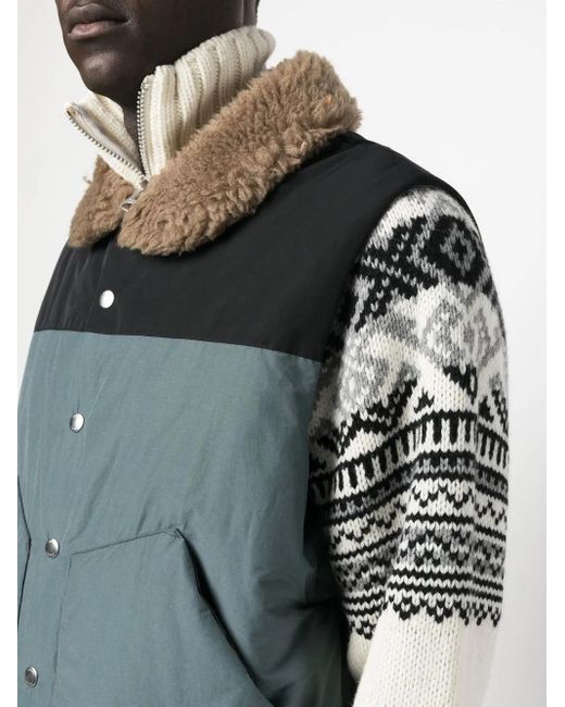 Sacai Blue Padded Shearling-Collar Jacket for men