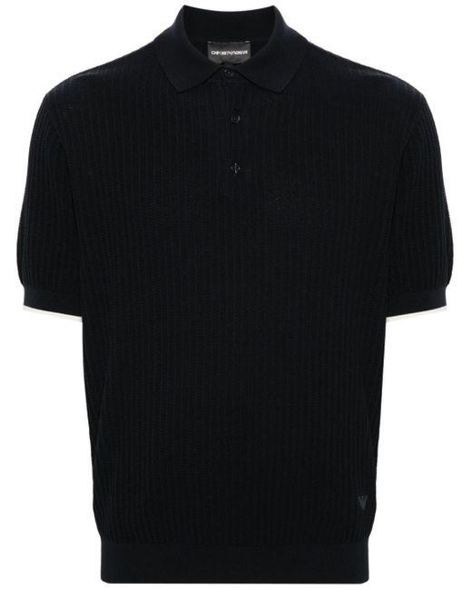 Emporio Armani Black Patterned-knit Polo Shirt for men