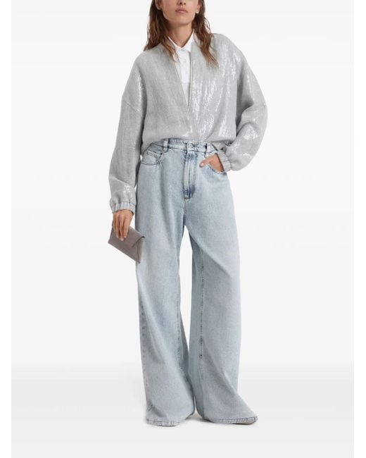 Brunello Cucinelli Gray Sequin-Embellished Bomber Jacket