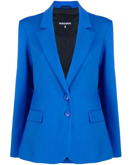 Patrizia Pepe Blue Two-Button Flannel Blazer