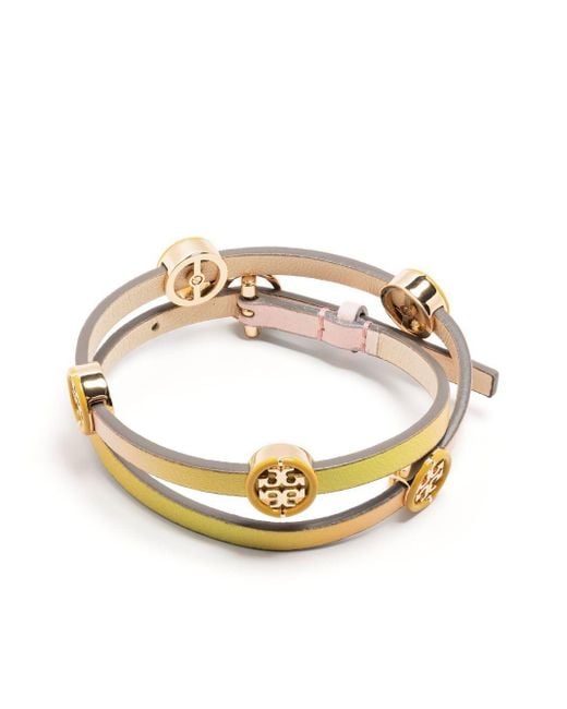 Tory Burch Leather Miller Logoplaque Doublewrap Bracelet in Pink