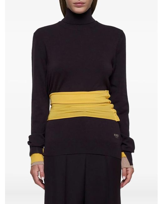 Fendi Blue Turtleneck Waistband-Detail Sweater