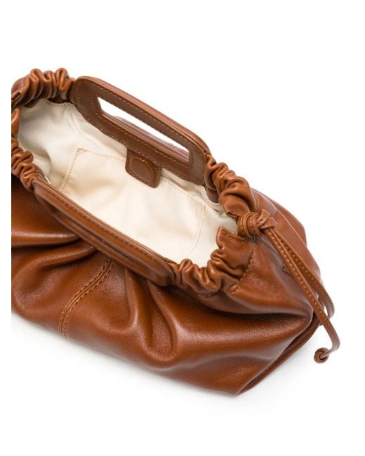 Maje Brown Gathered-Detailing Leather Clutch Bag