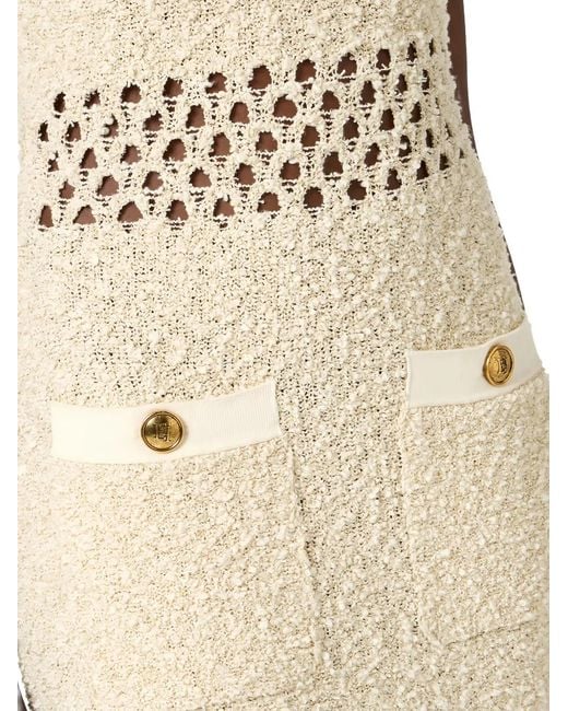 Elisabetta Franchi White Cut-Out Chain Bouclé Maxi Dress