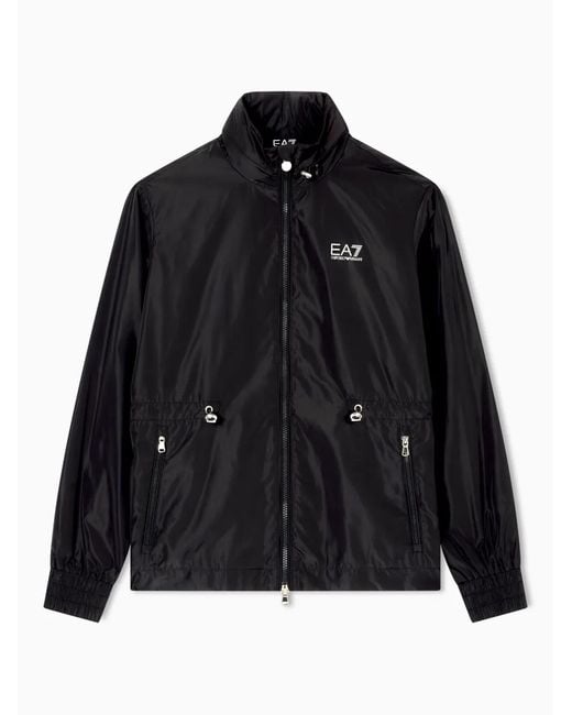 EA7 Black Drawstring-Waist Bomber Jacket
