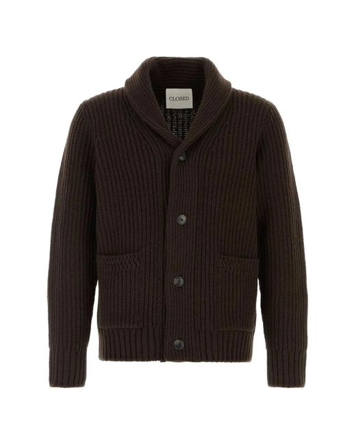 Closed Black Ribbed Shawl-Collar Cardigan for men