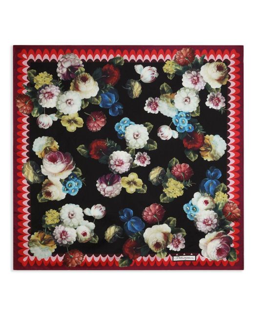 Dolce & Gabbana Black Seidenschal mit Blumen-Print