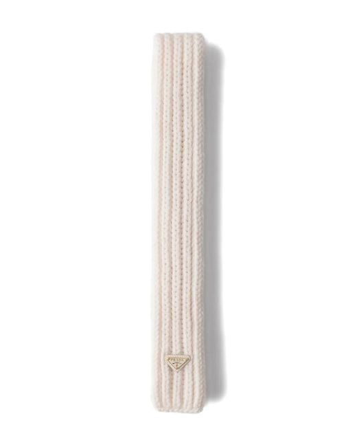 Prada White Enameled-Triangle Rib-Knit Scarf