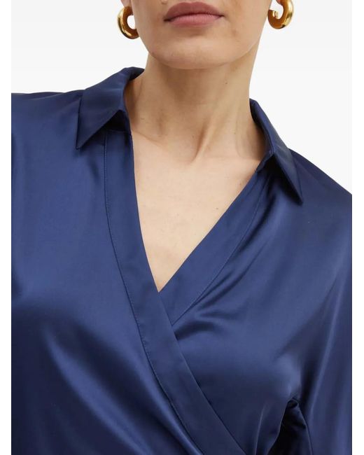 Guess Blue Collared-Neckline Mini Wrap Dress