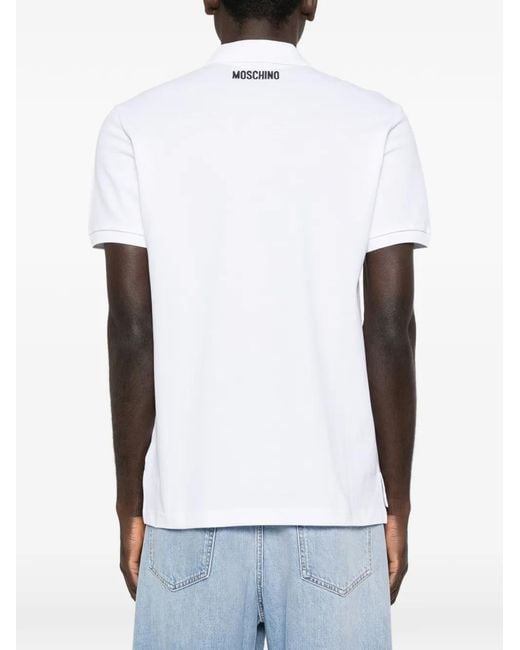 Moschino White Animal Appliqué Polo Shirt for men