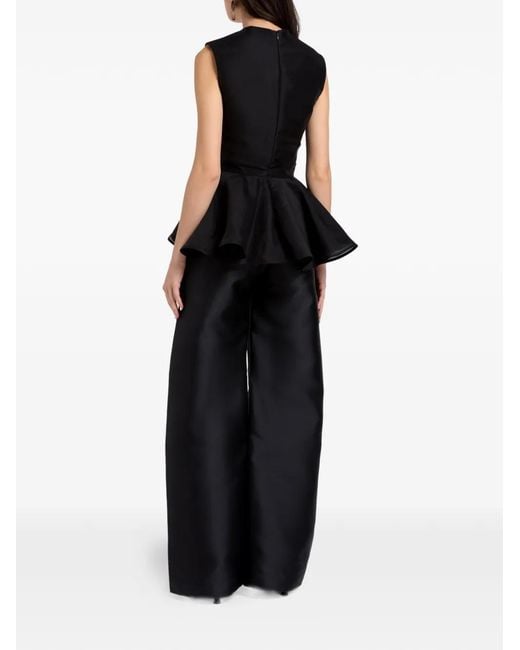 Marques'Almeida Black Floral-Appliqué Peplum Top