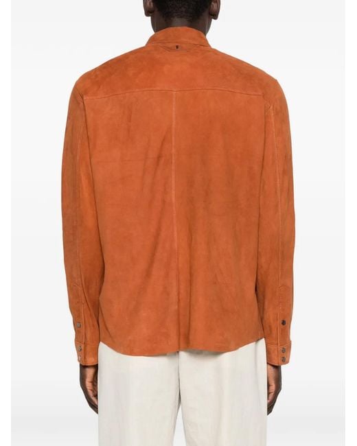 Salvatore Santoro Orange Buttoned Suede Shirt Jacket for men