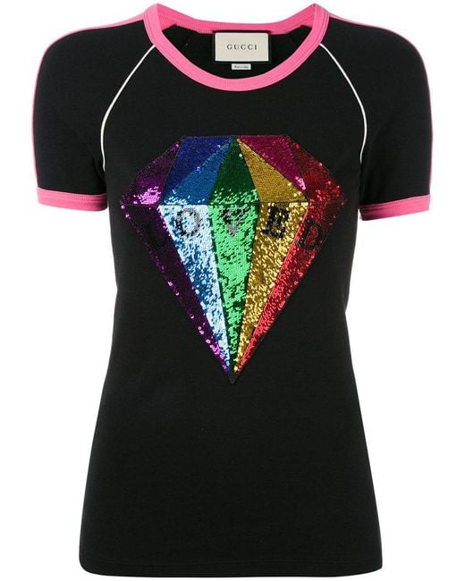 Gucci Loved Sequin Diamond T-shirt in Black | Lyst