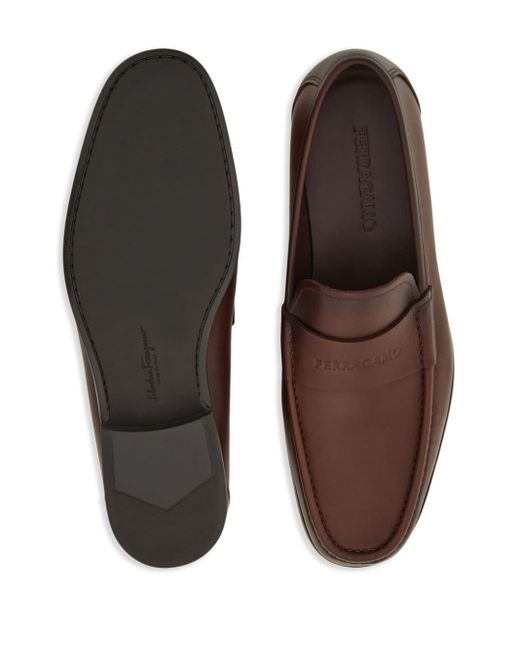Ferragamo Brown Logo-debossed Leather Loafers for men
