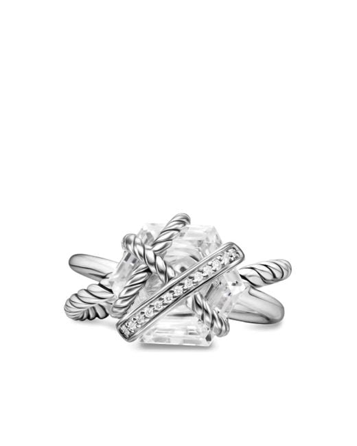 Bague Cable Wrap En Sterling Ornée De Diamants David Yurman en coloris White