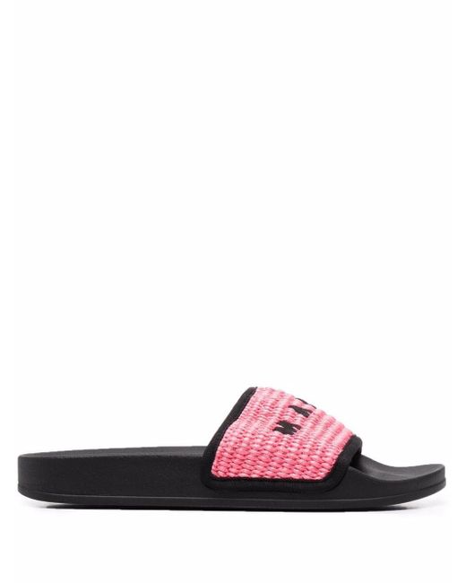 Marni Cotton Embroidered-logo Slides in Pink - Lyst