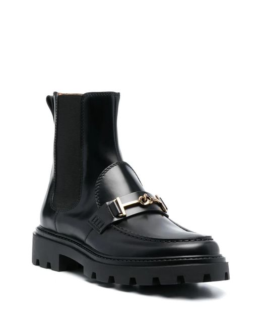 Tod's Black Leather Ankle Boots With Horsebit